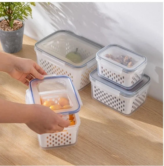 Kit 3 Organizadores Potes Hermetico Geladeira 850ML/1750ML/3300ML Alimentos Vegetais - Neverdie Store