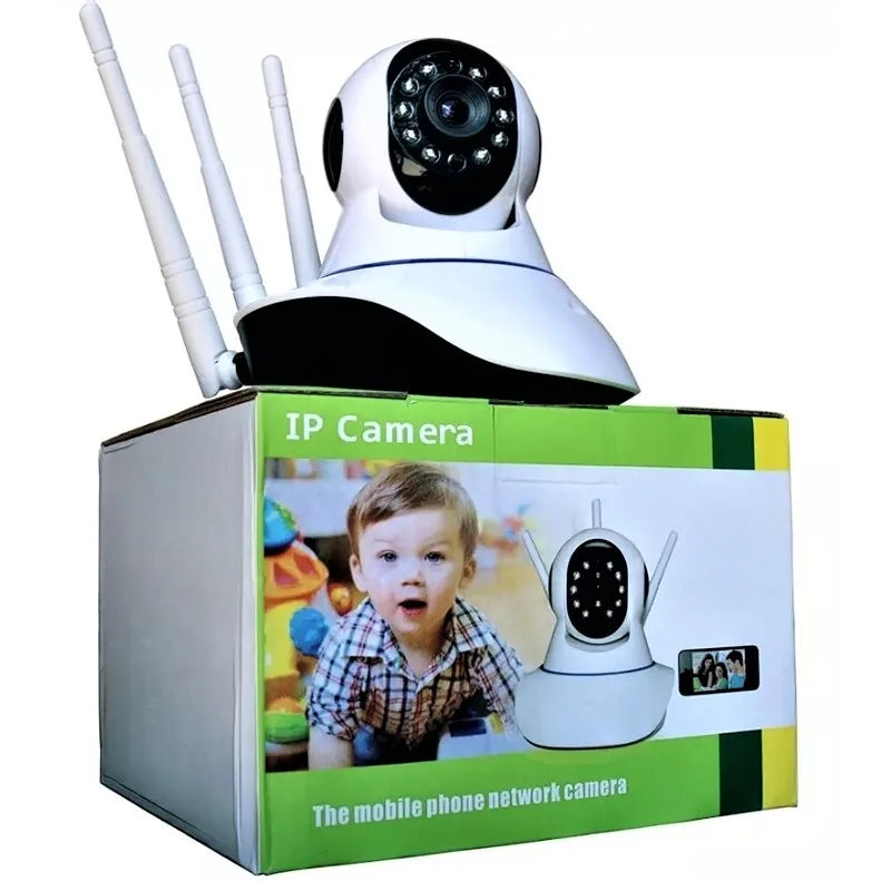 Câmera IP Wireless WiFi 3 Antenas - Onvif P2P HD Giro 355°