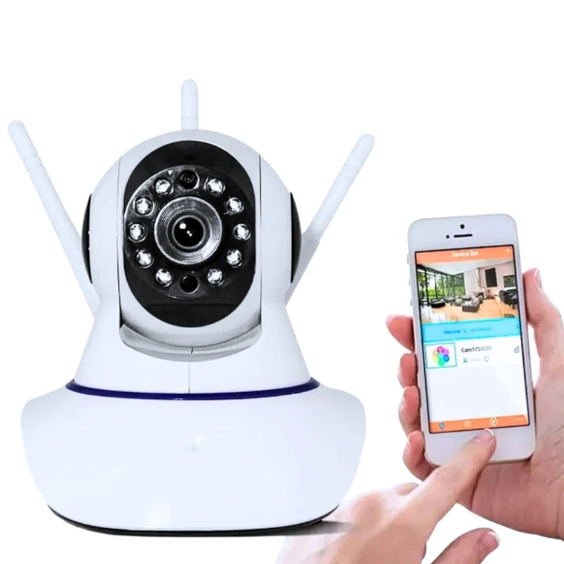 Câmera IP Wireless WiFi 3 Antenas - Onvif P2P HD Giro 355°