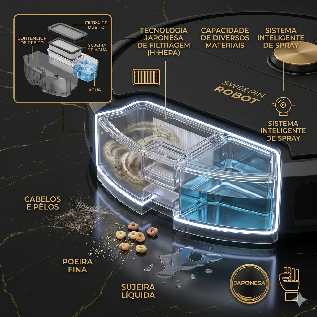 Robô Varredora/Aspirador De Pó 1200PA Automática 3 Em 1 Limpeza Doméstica Robótico Inteligente E Silencioso
