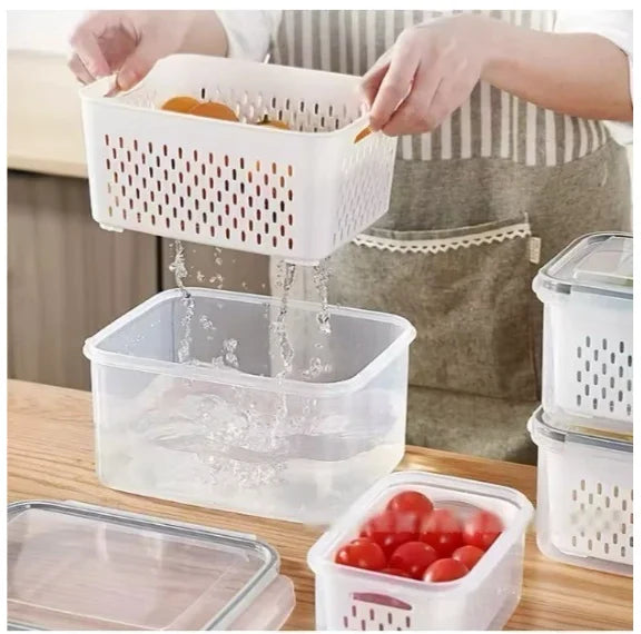 Kit 3 Organizadores Potes Hermetico Geladeira 850ML/1750ML/3300ML Alimentos Vegetais - Neverdie Store