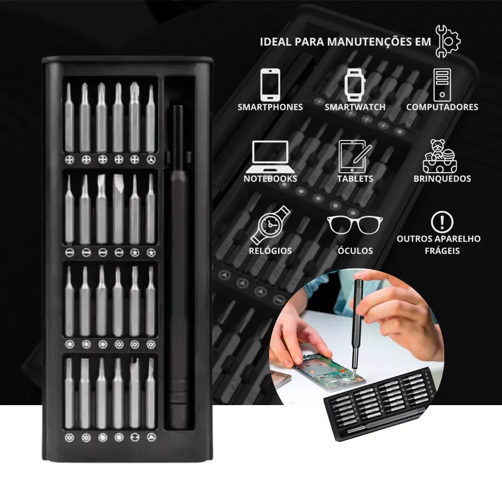 Kit de Jogo de Ferramentas de Chave Magnética de Precisão de 24 Peças + Caneta de Liga de Alumínio com Caixa Organizadora Preta