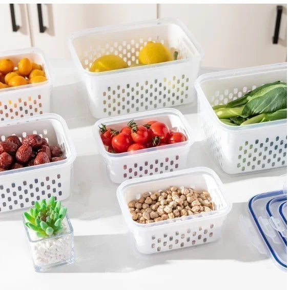 Kit 3 Organizadores Potes Hermetico Geladeira 850ML/1750ML/3300ML Alimentos Vegetais - Neverdie Store
