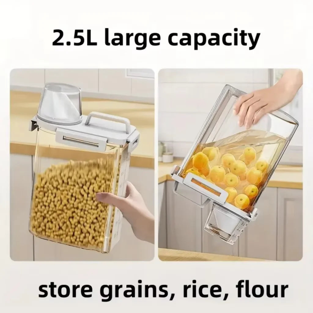 Pote Hermético Copo Medidor Bico Dosador Cozinha Mantimentos Lavanderia Multiuso Armazenamento Prático Compacto Organizador