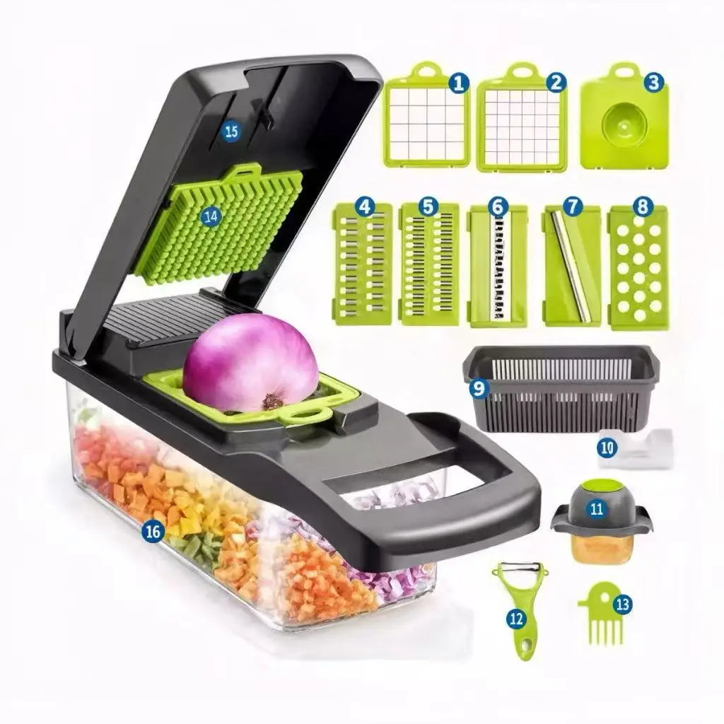 Profissional Multiuso Cozinha Slicer Aço Inox 16 em 1 Fatiador Cortador Ralador De Legumes Verduras Frutas Alimentos