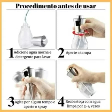 Spray Borrifador Azeite Galheteiro Vidro Inox Pulverizador Vinagre Oleo 200ml Tempero Cozinha