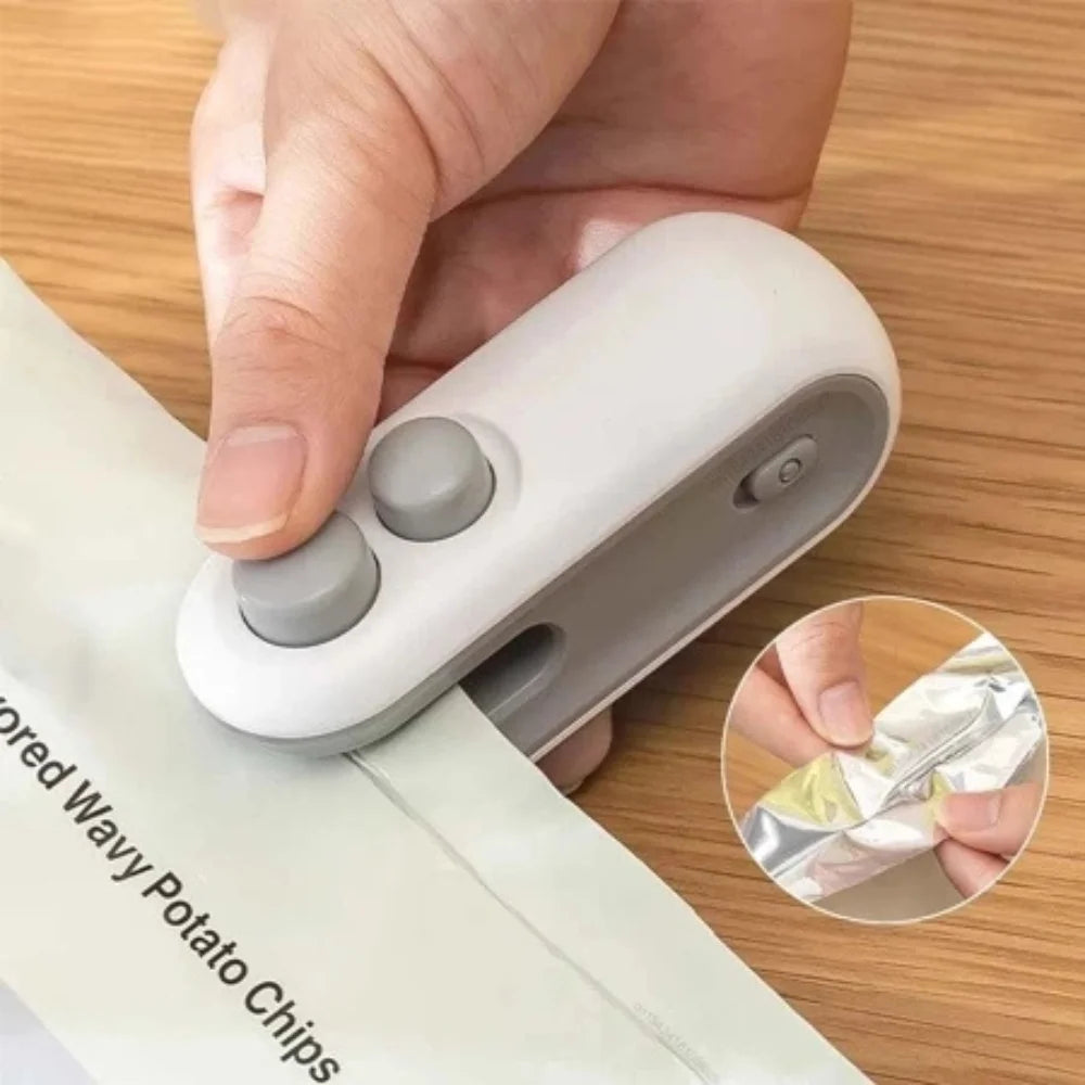 Mini Selador De Embalagens USB Recarregável Com Cortador Integrado E Selagem a Vácuo Para Alimentos E Cozinha