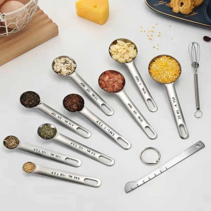 Colheres Medidoras em Aço Inox - Kit 4/6/7/8 Peças com Régua para Cozinha
