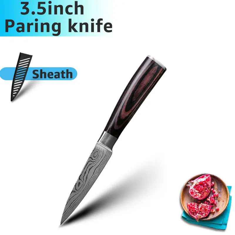 Facas de Cozinha Aço Damasco - Conjunto Profissional Chef Santoku