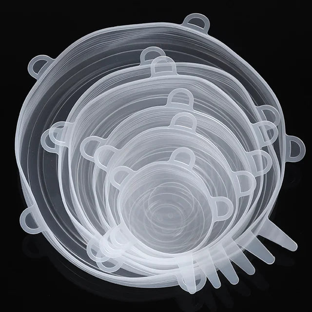 6 pçs reutilizáveis tampas de silicone tampas de silicone adaptáveis para latas pratos de alimentos frescos-mantendo acessórios de cozinha utensílios