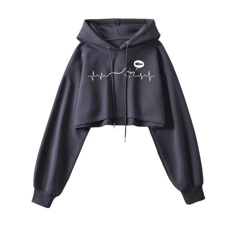 Moletom Cropped Feminino com Capuz - Streetwear Coreano Sexy