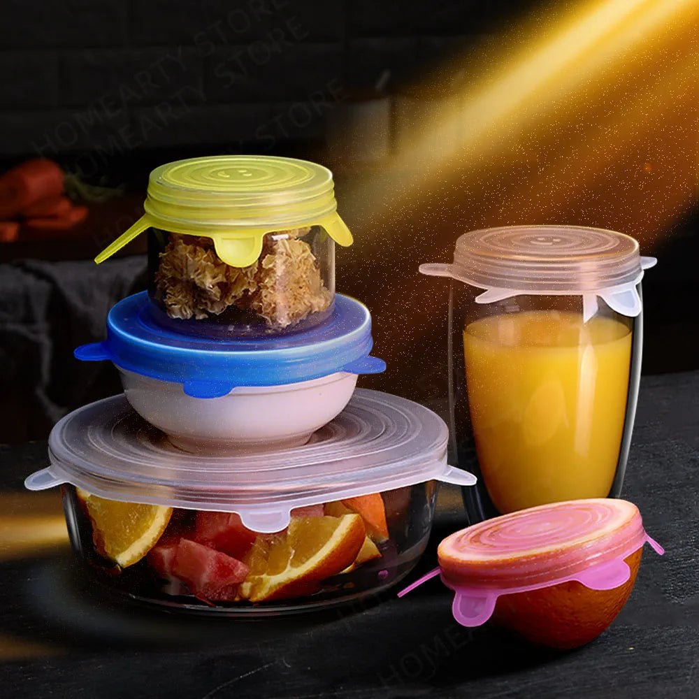 6 pçs reutilizáveis tampas de silicone tampas de silicone adaptáveis para latas pratos de alimentos frescos-mantendo acessórios de cozinha utensílios