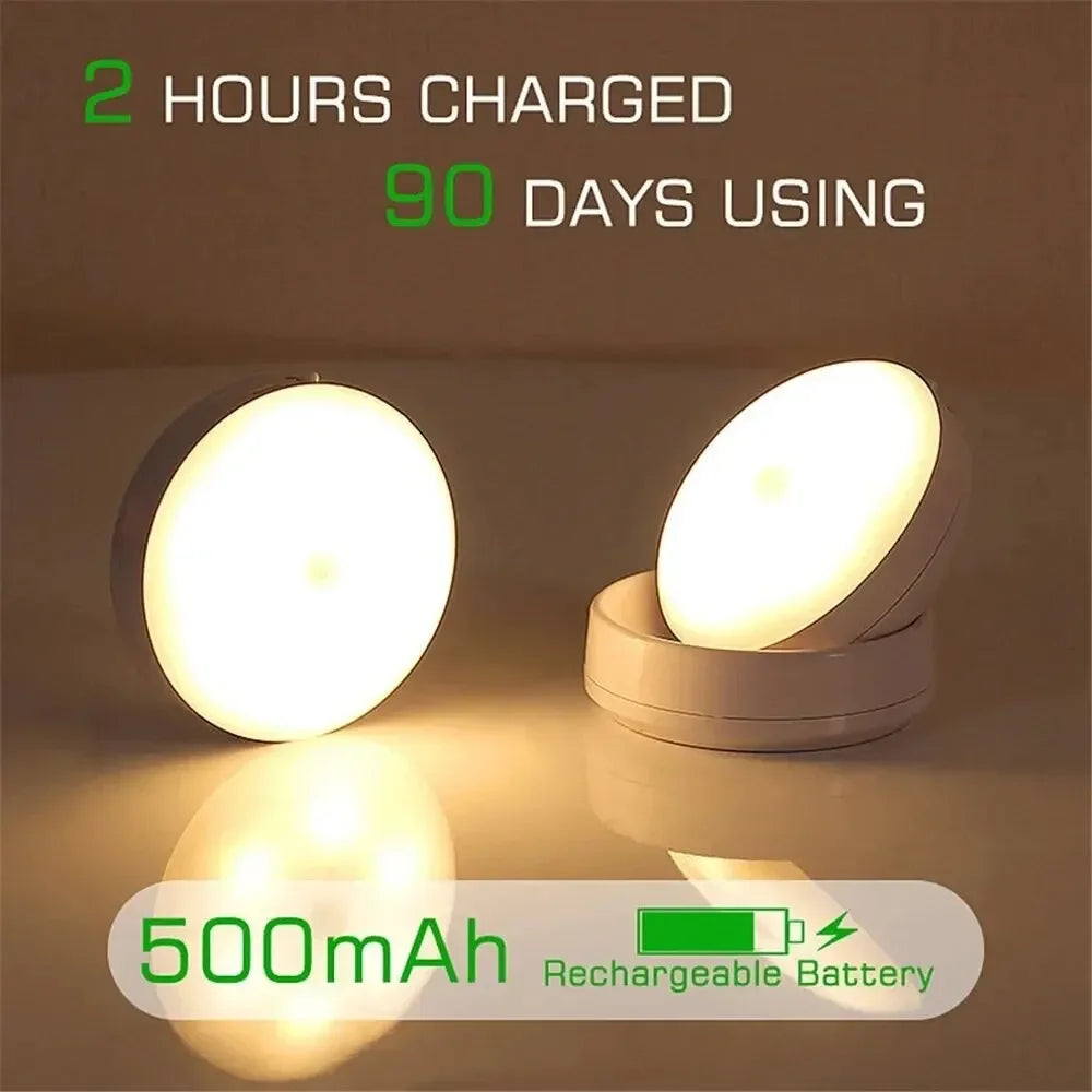 Lâmpada noturna com sensor de movimento luz noturna recarregável sem fio led 360 rotativa magnética para cozinha sala mesa de cabeceira