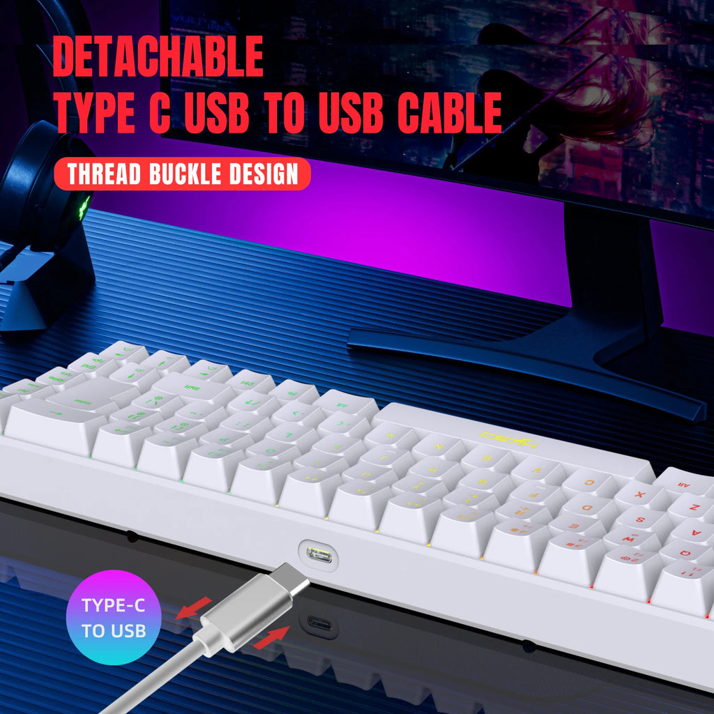 Teclado Gamer de 68 Teclas USB com Fio Portátil  20 Retroiluminação RGB  Teclado Español Coreano Ruso para Laptops de Windows