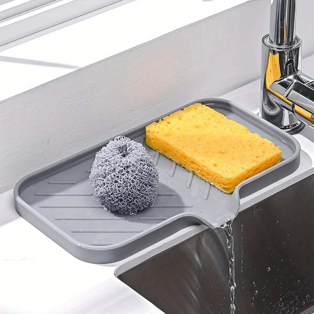 1/2 pçs pia da cozinha bandeja de silicone com dreno sabão esponja armazenamento titular bancada pia purificador escova sabão rack armazenamento