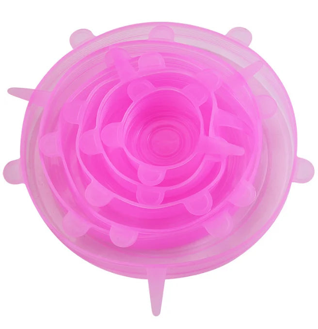 6 pçs grau alimentício silicone preservação capa reutilizável hermético comida universal prato estiramento tampas redondas para acessórios de cozinha