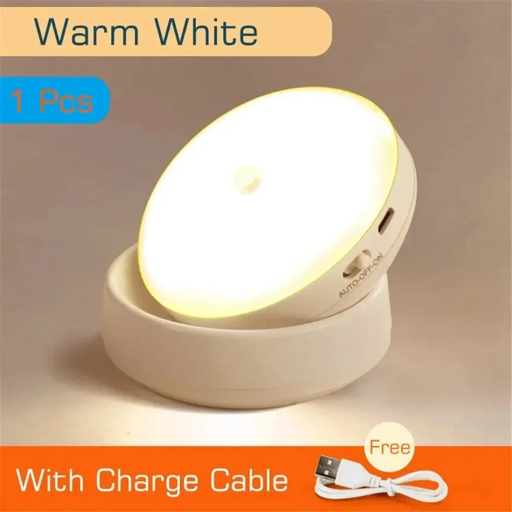 Lâmpada noturna com sensor de movimento luz noturna recarregável sem fio led 360 rotativa magnética para cozinha sala mesa de cabeceira