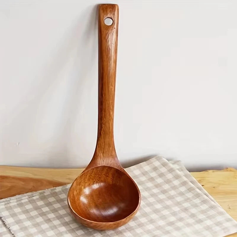 Colher de Pau Antiaderente para Cozinha - Concha Sólida Anti-Escaldante