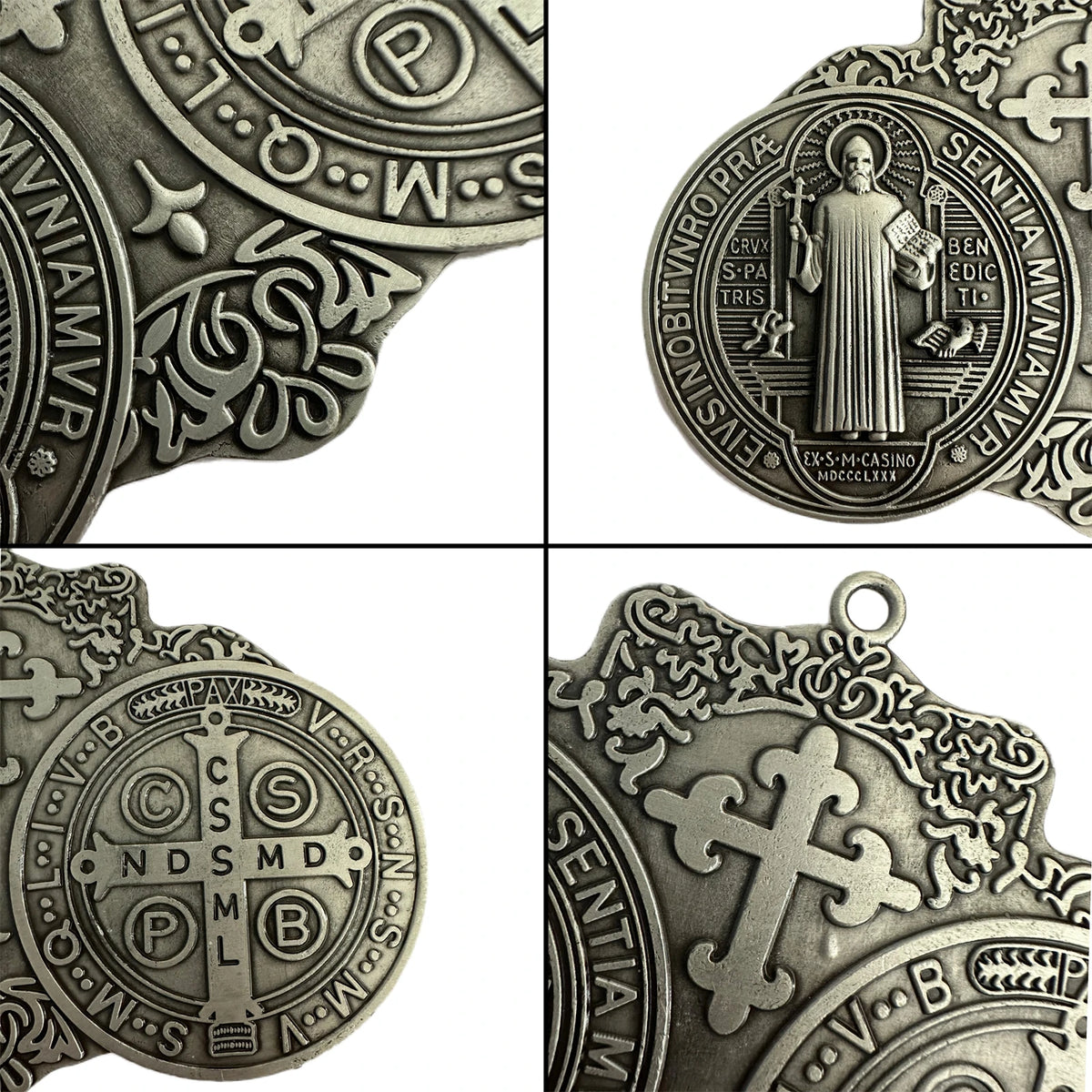 Medalha Cruz de São Bento Grande 14x10cm - Latão Vintage Parede