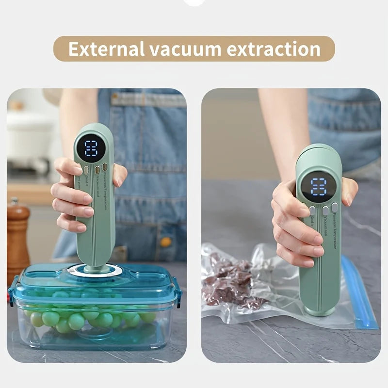 Selador a Vácuo USB Compacto com Display Digital: Selagem Rápida, Inclui Bomba e Sacos de Selagem, para Preservação, Lanches, Carnes, Frutas