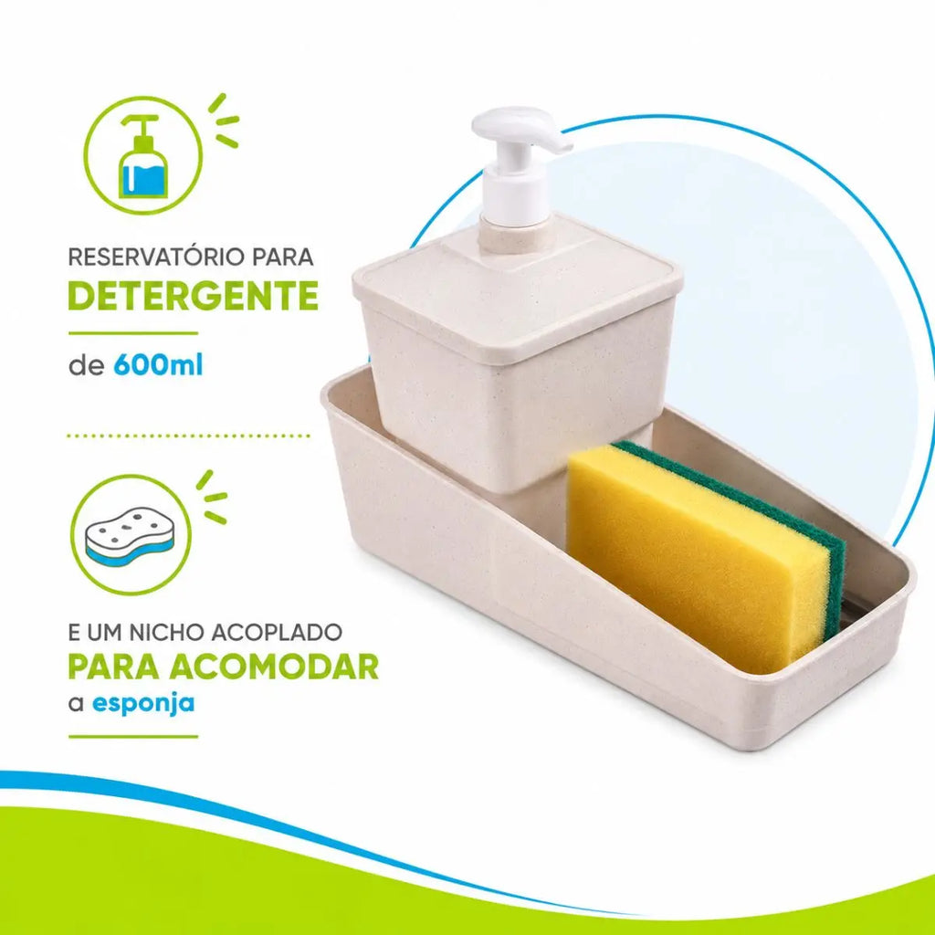 Dispenser Porta Detergente Esponja Marmore 600ml Plasutil