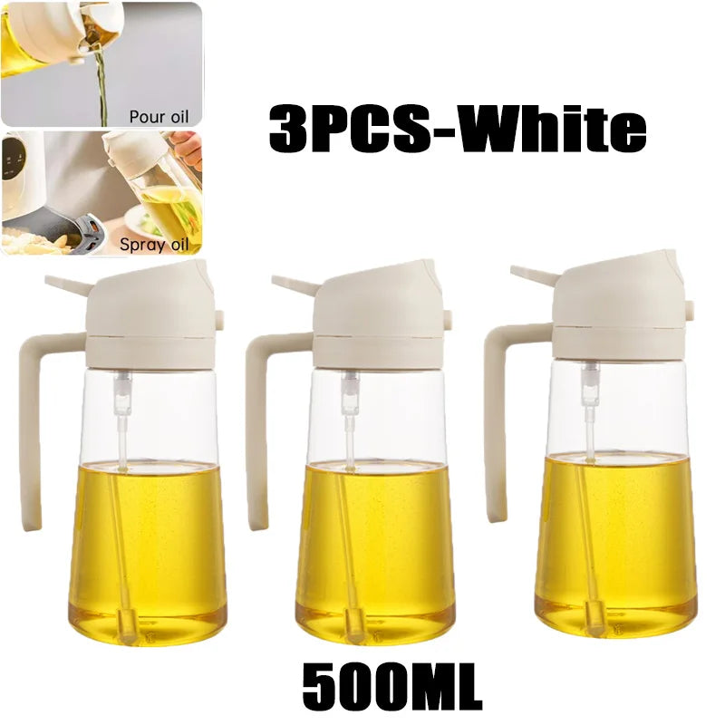 Pulverizador de óleo em spray de plástico 2 em 1, 500ml, garrafa, dispensador de óleo, galheteiro, churrasco, cozinha, assar, piquenique, ferramenta de cozinha