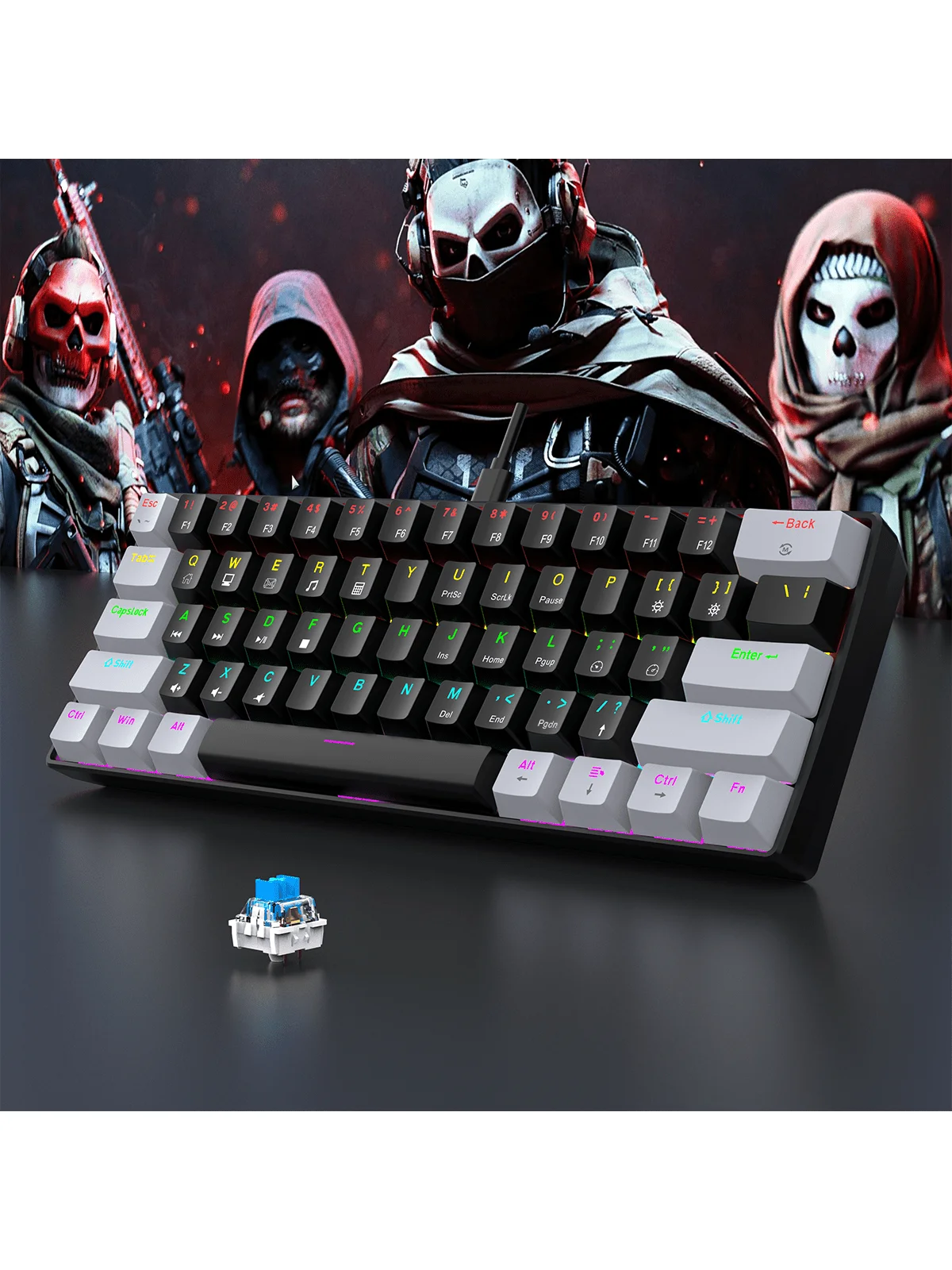 Teclado Mecânico Gamer com Fio 60% RGB Retroiluminado Layout Mini Ultra Compacto para Jogadores e Digitadores de PC/Mac Design Fácil de Viajar
