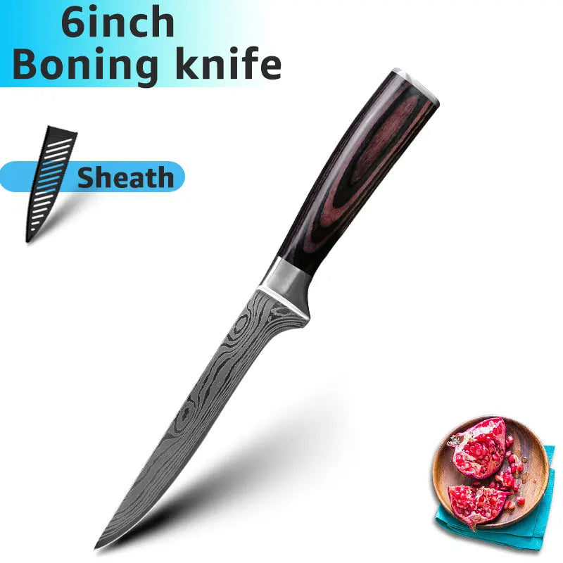 Facas de Cozinha Aço Damasco - Conjunto Profissional Chef Santoku