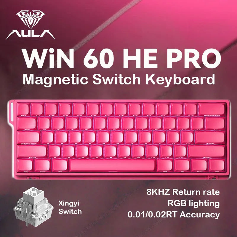 Teclado AULA WiN 60 Eixo Magnético RT Personalizado Mecânico Conexão com Fio para Jogos com Driver para Taxa de Resposta de 8K