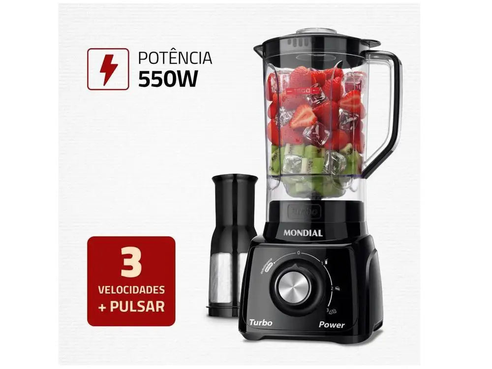 Liquidificador Mondial Turbo Power L-99 FB Preto com Filtro, 3 Velocidades, 550W - 220V