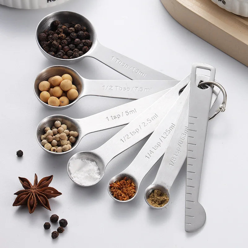 Colheres Medidoras em Aço Inox - Kit 4/6/7/8 Peças com Régua para Cozinha