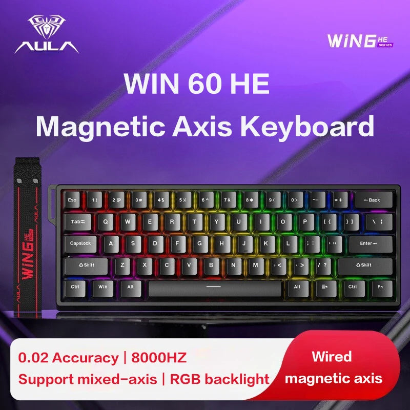 Teclado AULA WiN 60 Eixo Magnético RT Personalizado Mecânico Conexão com Fio para Jogos com Driver para Taxa de Resposta de 8K