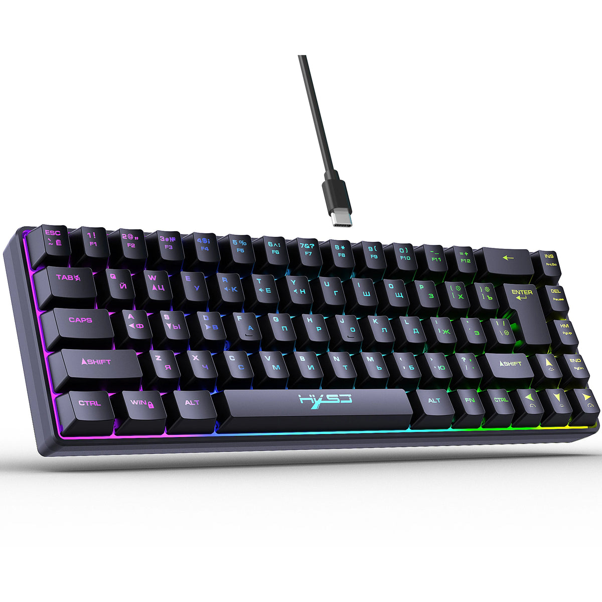 Teclado Gamer de 68 Teclas USB com Fio Portátil  20 Retroiluminação RGB  Teclado Español Coreano Ruso para Laptops de Windows