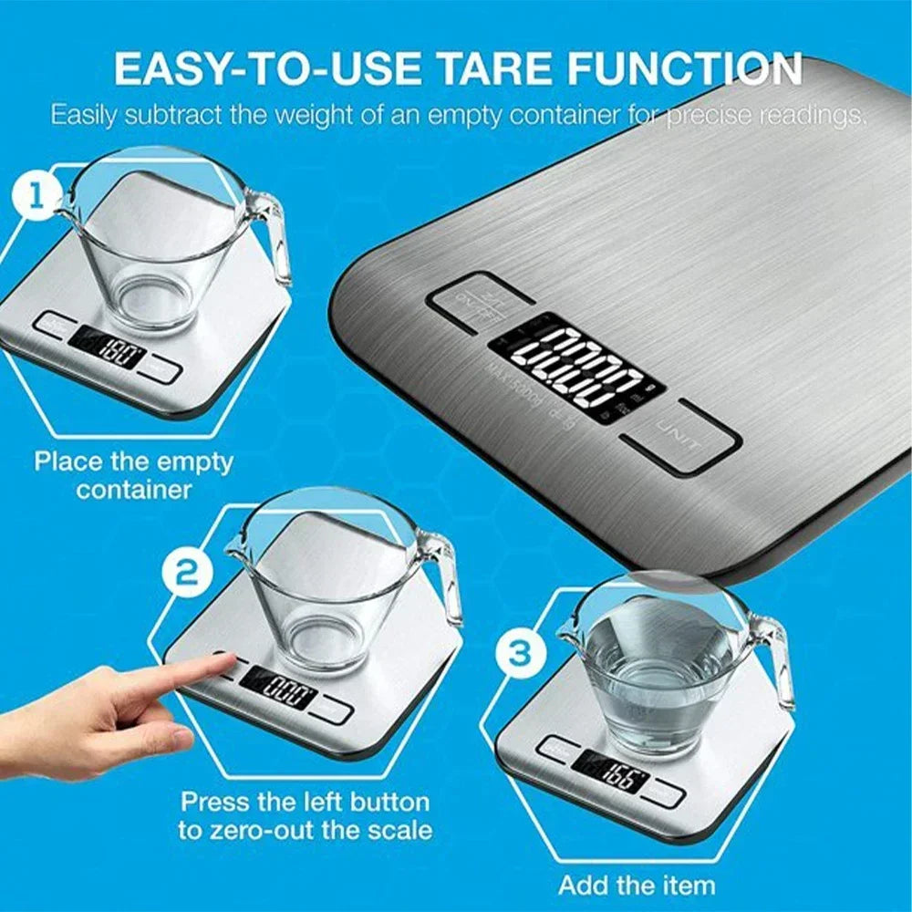 Balança digital de cozinha, 5kg/10kg, comida, multifuncional, aço inoxidável, display lcd, medição de gramas, onças, cozinhar, assar