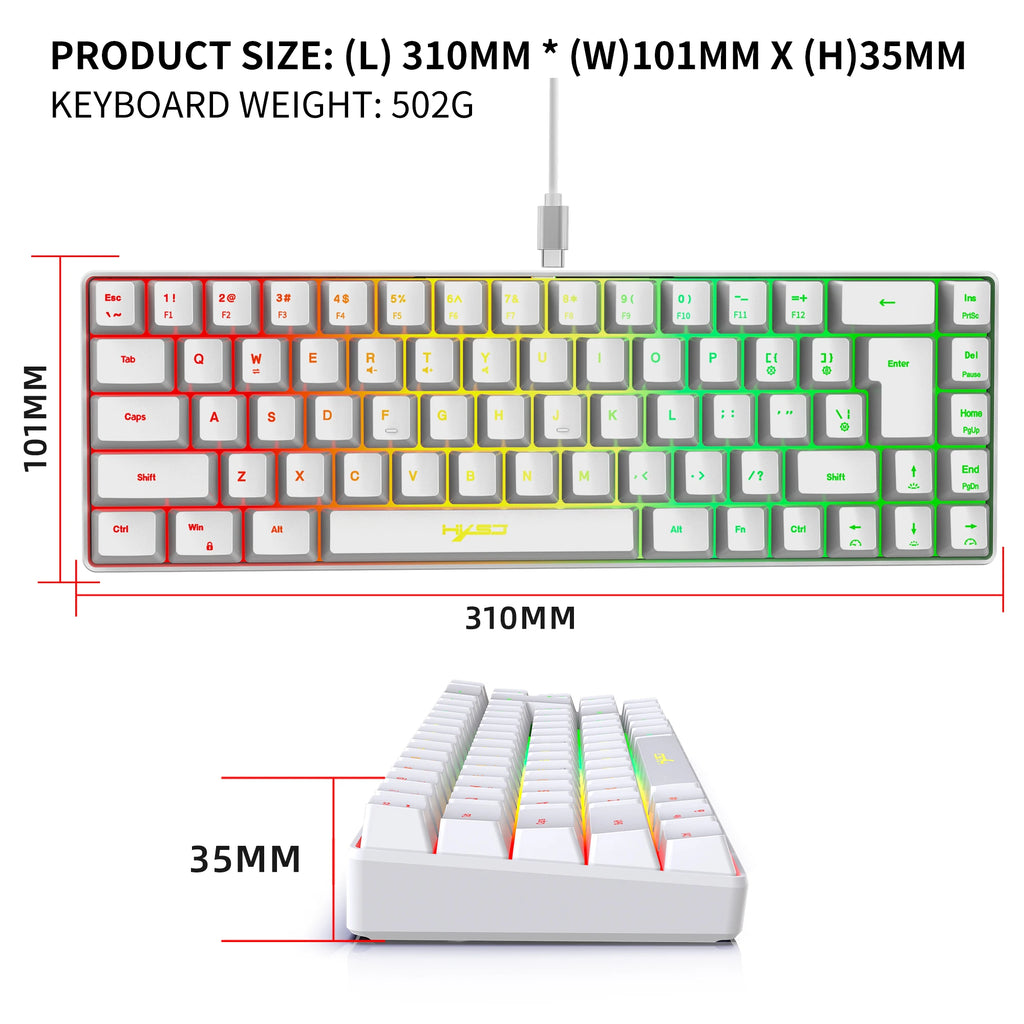 Teclado Gamer de 68 Teclas USB com Fio Portátil  20 Retroiluminação RGB  Teclado Español Coreano Ruso para Laptops de Windows