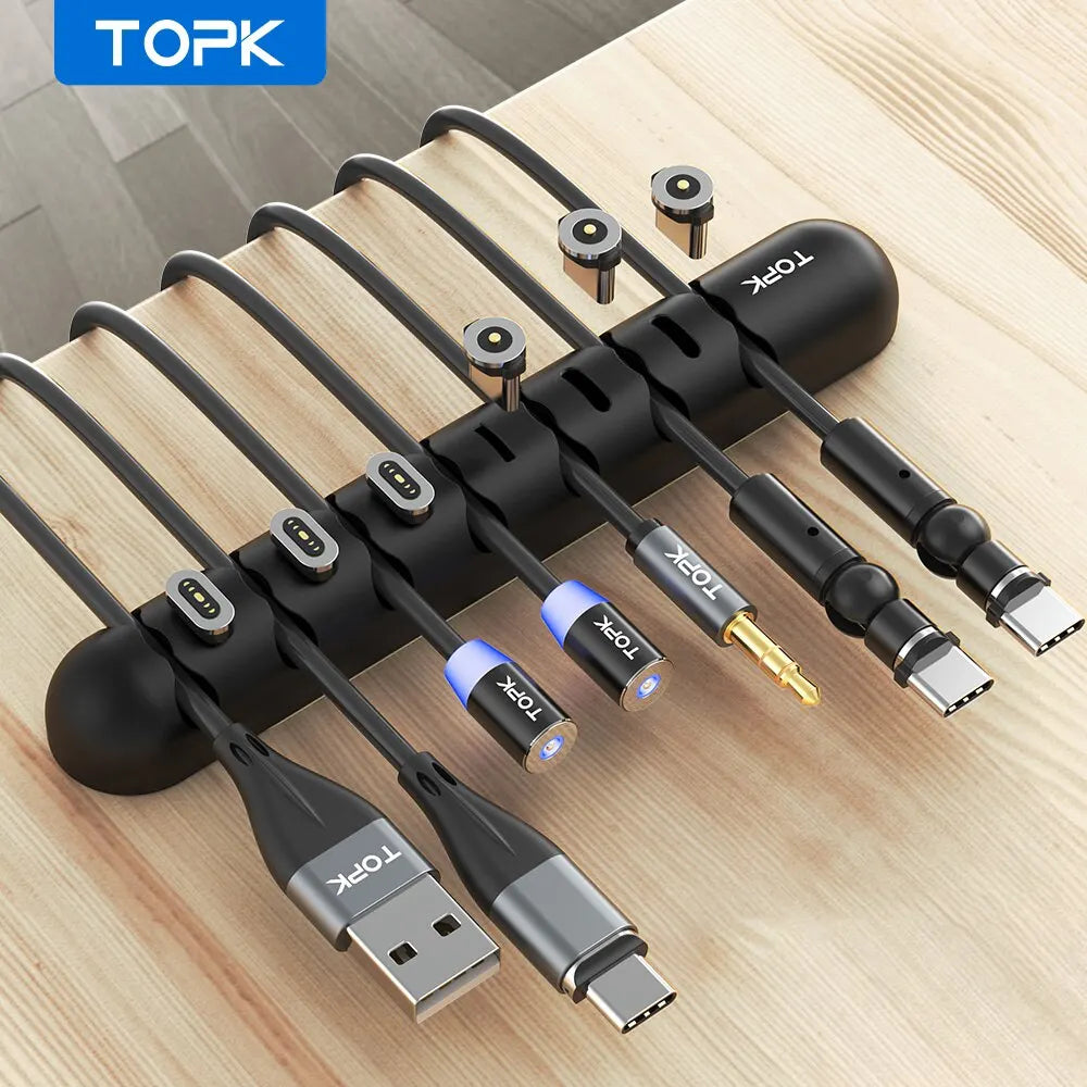Topk l35 organizador de cabos, caixa de plugue magnético, enrolador de cabo de silicone, clipes flexíveis de gerenciamento de cabos para mouse e fone de ouvido