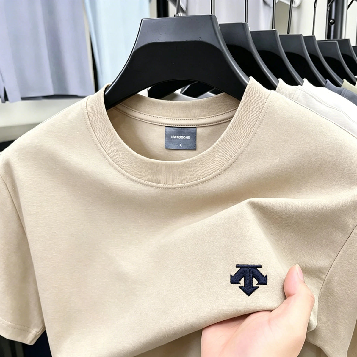 Camiseta Masculina Algodão com Bordado - Gola O Casual Esportiva