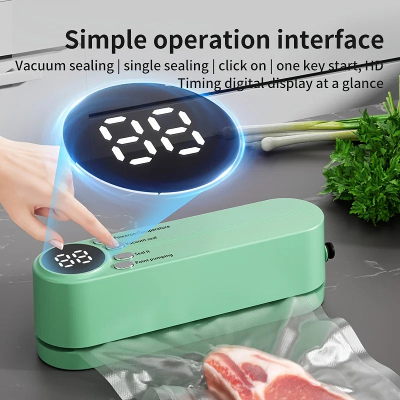 Selador a Vácuo USB Compacto com Display Digital: Selagem Rápida, Inclui Bomba e Sacos de Selagem, para Preservação, Lanches, Carnes, Frutas