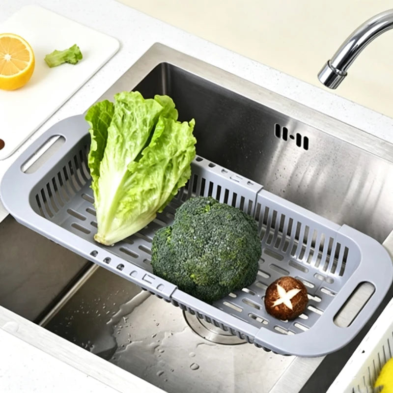 Cesto Retrátil para Pia de Cozinha, Escorredor Ajustável para Drenar Legumes e Frutas, Utensílios de Cozinha