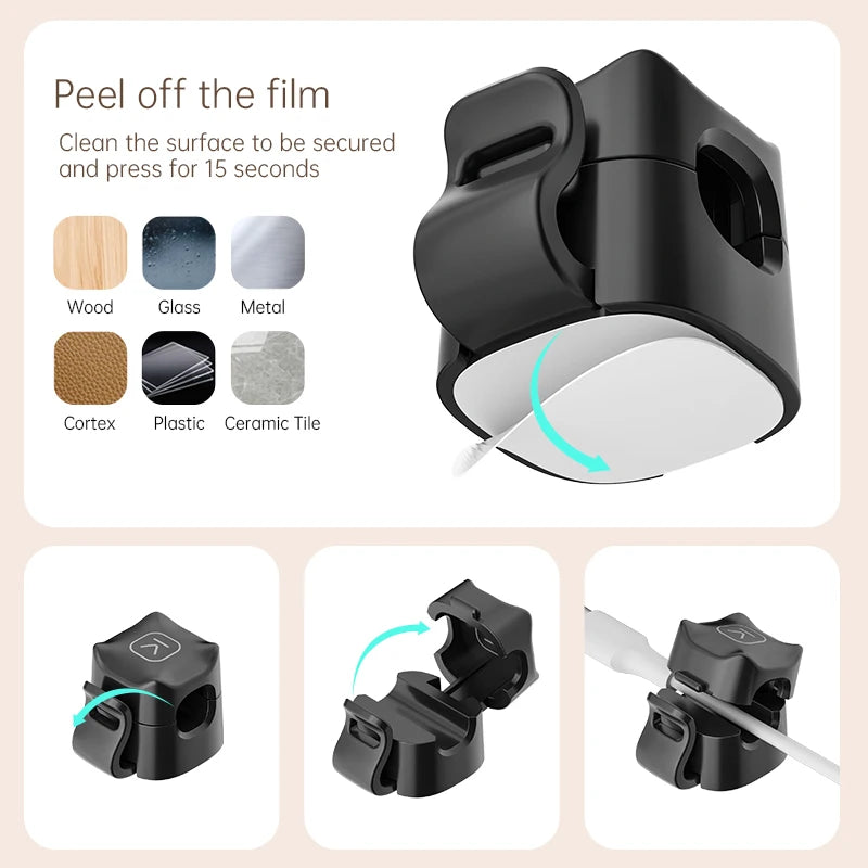 KUULAA 3/6 Pcs Clipe de cabo Suporte de cabo Adesivo Fio Keeper Organizador de cabos para escritório doméstico sob gerenciamento de mesa