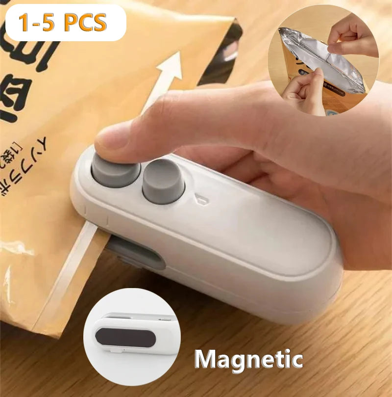 Selador portátil do saco de plástico Máquina de selagem de sacos de plástico Selantes térmicos Embalagem portátil para armazenamento de alimentos Selador térmico Mini 2in 1