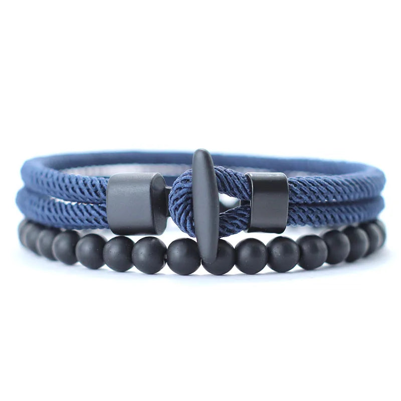 Kit Pulseiras Masculinas de Nylon com Ônix - Trançadas 6mm Feitas à Mão