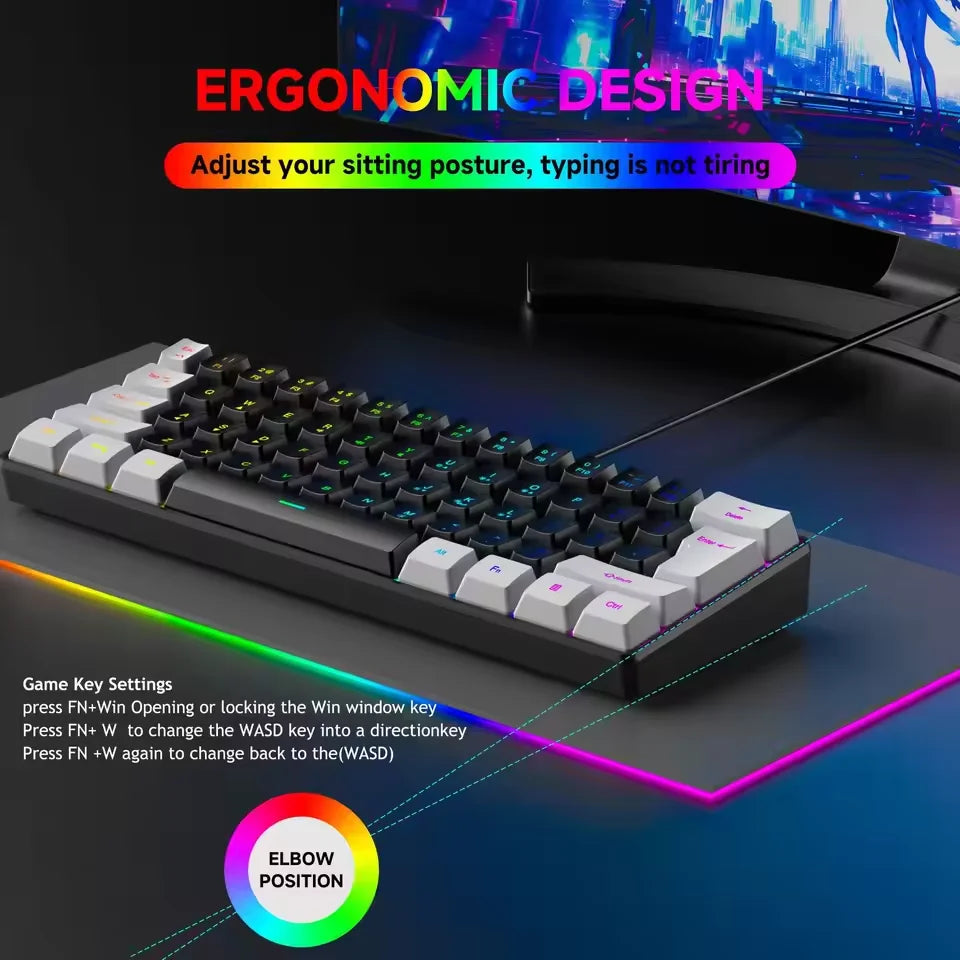 2026 Novo Teclado Mecânico Mini Portátil com Fio K61 Teclado Mini com Fio 61 Teclas Phantom RGB, Preto Branco Vermelho Vermelho/Azul Interruptor Novo
