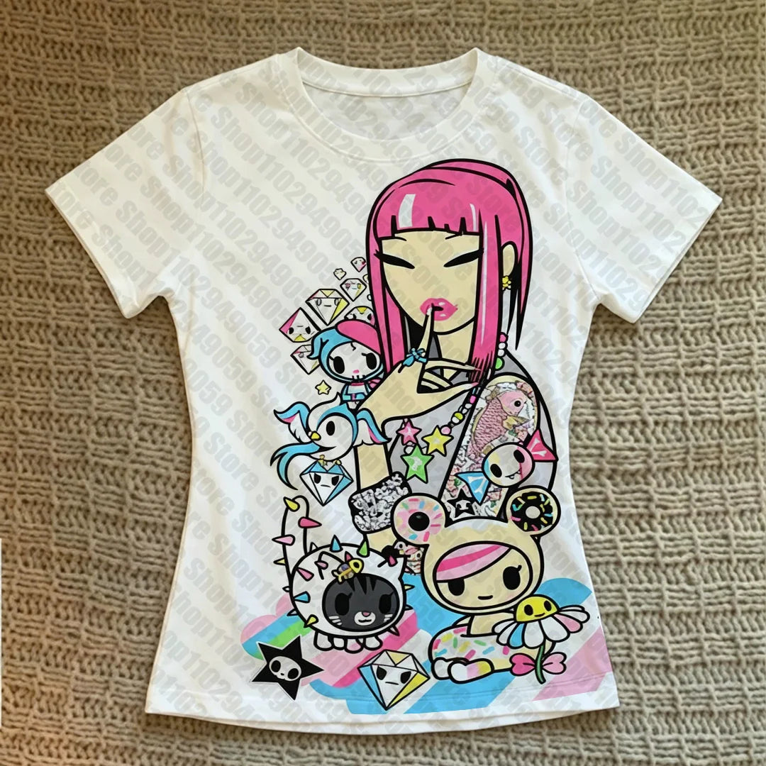 Cropped Feminino Grunge Y2K - Camiseta Gótica Vintage Anos 90