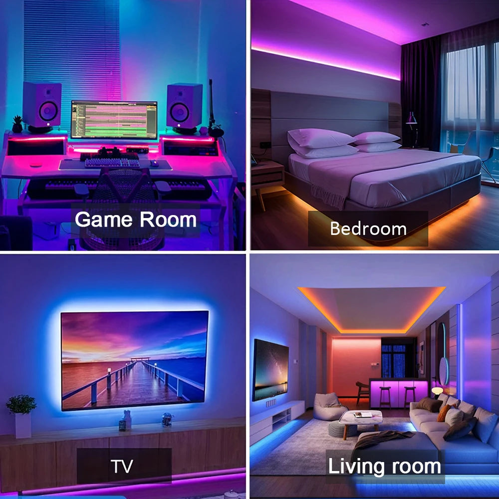 Fitas de LED RGB 5m 10m 20m 30m Luz de Quarto com Controle por APP Fita Flexível Luces Led para Decoração de Quarto