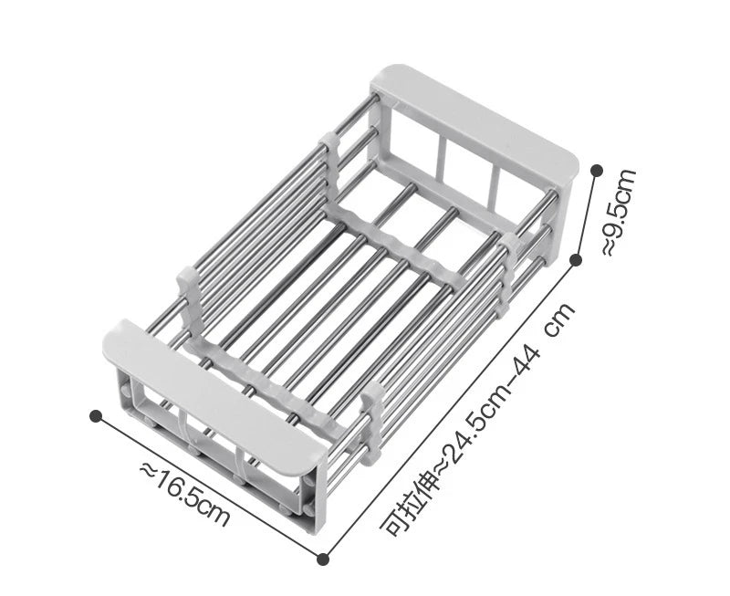 Rack de drenagem de cozinha retrátil, aço inoxidável, tigelas, louças, legumes, frutas, cesta de limpeza