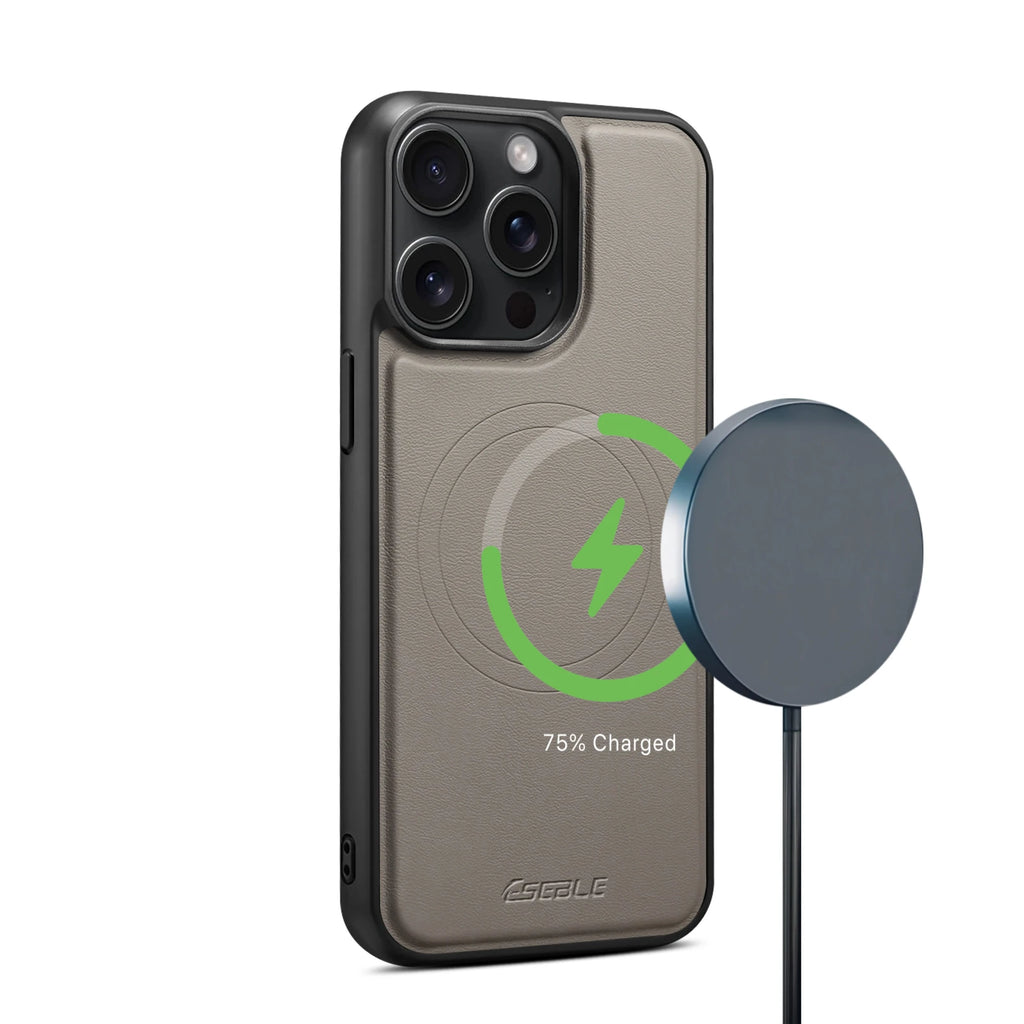 Capa de Couro Magnética Destacável 2 em 1 para iPhone 17 16 Pro Max 15 14 13, Capa de Carteira com Porta para Cartões