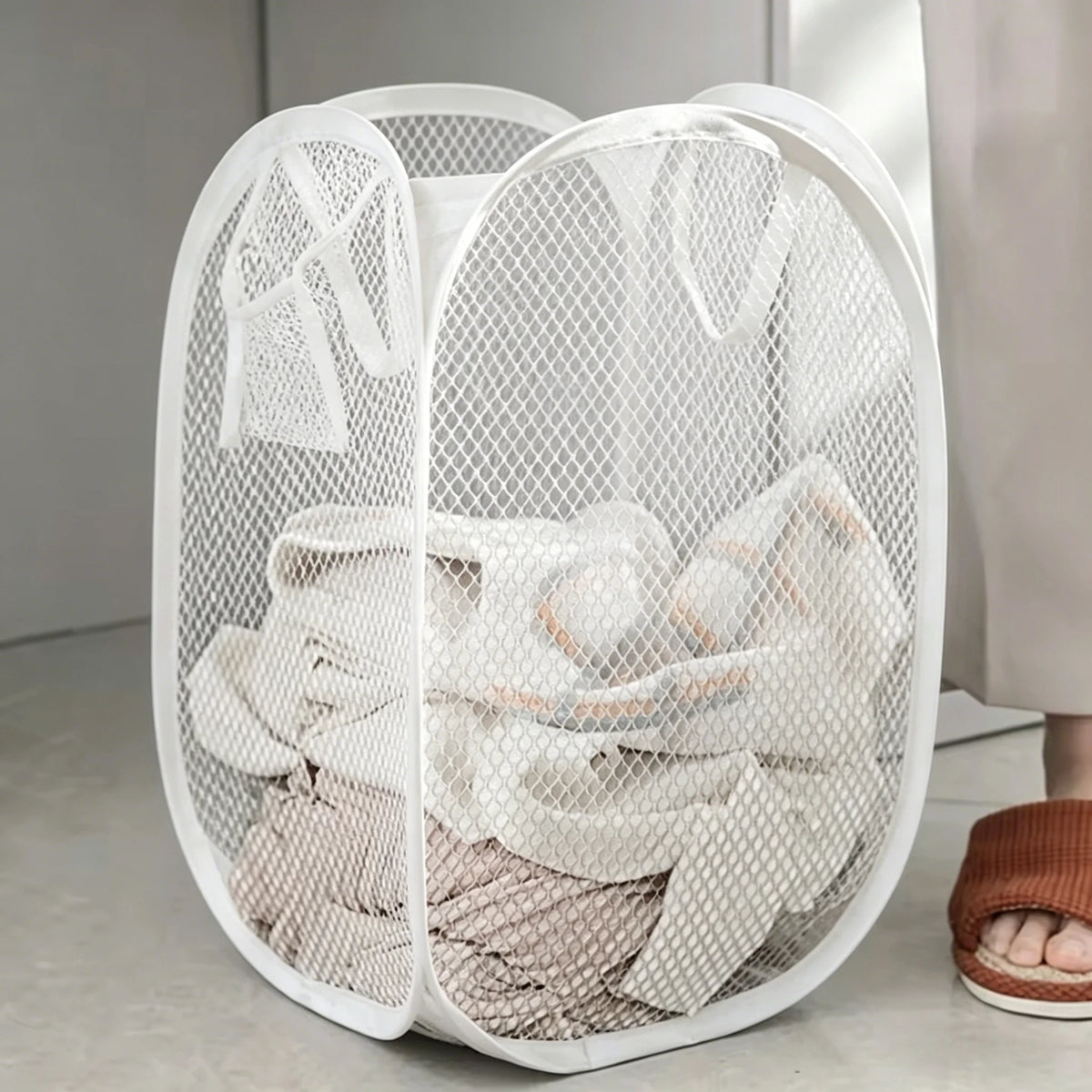 Cesto Dobrável para Separação de Roupa Suja, Cesto de Lavanderia, Cesto de Malha para Banheiro, Saco Organizador de Roupa, Balde com Estrutura, Bolsa de Armazenamento