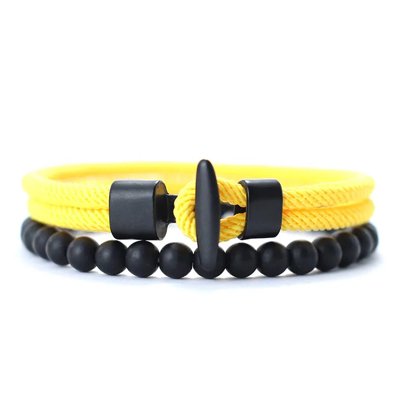 Kit Pulseiras Masculinas de Nylon com Ônix - Trançadas 6mm Feitas à Mão