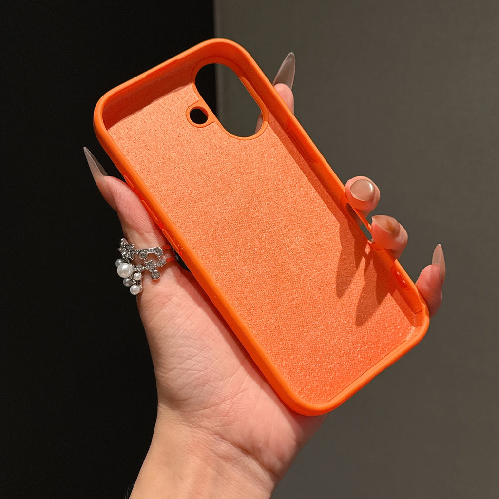 Capa Original de Silicone Líquido na Cor Laranja para iPhone 17 Pro Max, 17, 16, 15, 14, 13, 12, 11 Pro Max, mini e Plus, com Borda Antiderrapante.